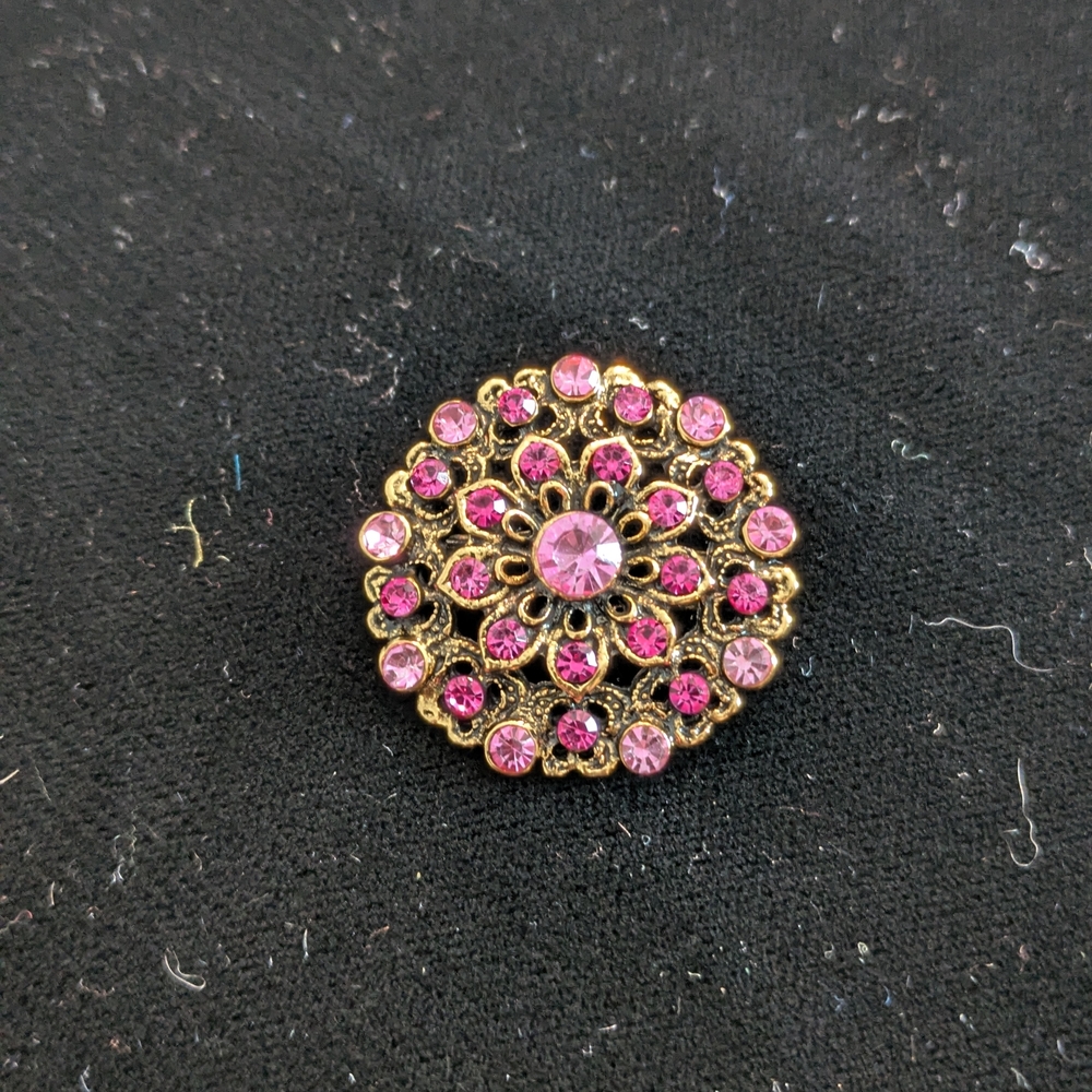 Elegant Pink and Gold Flower Brooch